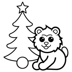 Festive holiday illustration featuring a cute teddy bear next to a Christmas tree for childrens books and designs