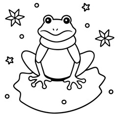 Charming Frog on Lily Pad Surrounded by Stars Winter Coloring Page Fun Art Project