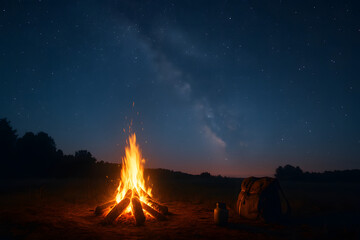 Campfire Under the Milky Way