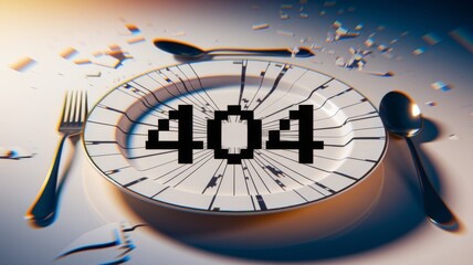 404 Error on Plate with Fork and Knife, Cyberpunk Style