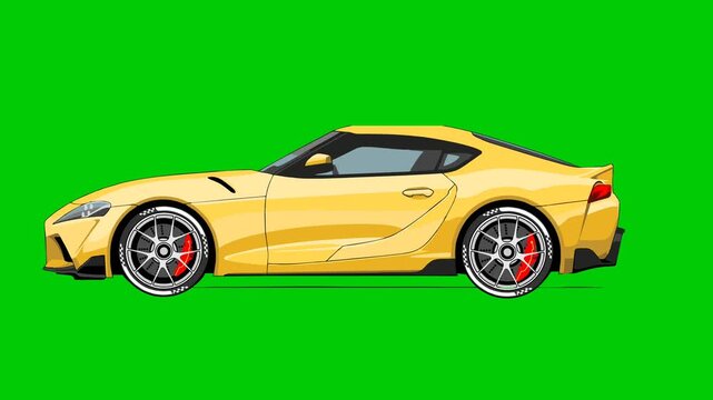Animation Sport Car Driving Greenscreen, Sedan Car graphics Motion video footage