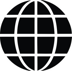Global network icon simple black globe symbol representing internet connectivity and worldwide communication for digital platforms