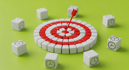 Hit your deadlines and achieve your goals with perfect timing, arrow hits the target in time management