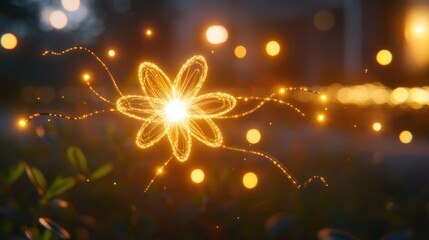 Ethereal luminescence: A golden floral creation illuminated by magical fairy lights glow