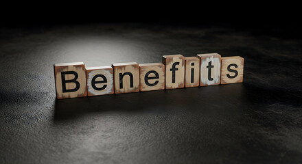 Obraz premium Discover the benefits and advantages that help you succeed with wooden blocks on dark background