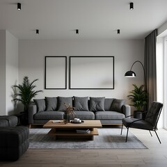 Modern Living Room Interior Design with Gray Sofa and Minimalist Decor Elegant and Cozy Home Ambiance