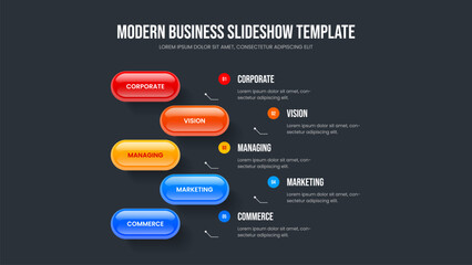 Project Portfolio 5 Element Infographic Slide Template. Consulting Campaign Slideshow Layout Vector Illustration. Company Proposal Five Step Diagram Presentation Design.