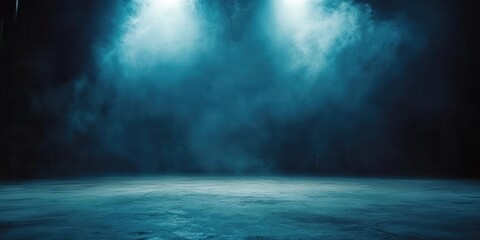 Fototapeta premium Explore the Dark Stage with Light and Fog Effects and Dramatic Lighting