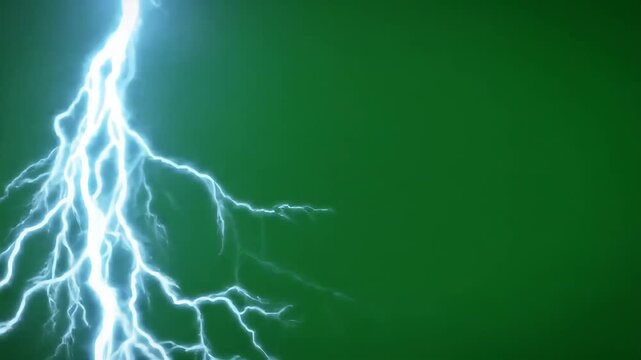 Dynamic Display of White Lightning Strikes Against a Vivid Green Screen in a Seamless Loop