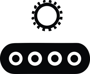 Simple icon set a cogwheel above a horizontal line with four circular elements representing settings or options in technology and user interfaces