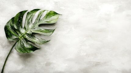 Dramatic Monstera leaf portrait against textured backdrop showcases nature's elegance in