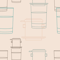 Editable Outline Vietnamese Drip Coffee With Glass Mugs Vector Illustration as Seamless Pattern for Creating Background of Cafe With Vietnamese Culture and Tradition Related Design