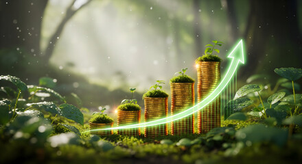 Sustainable investments showing positive growth trend with green energy and wealth accumulation concept