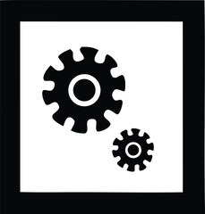 Two black gears interlocked representing mechanical engineering and industrial process concepts