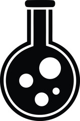 Black silhouette of a round bottom flask with bubbles icon representing chemistry science and laboratory experiments for digital and print applications