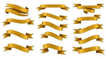Obraz premium Golden Detailed Decorative Ribbon Banner Elements Isolated Illustration