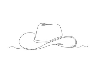 Abstract Hat with Large Brim, Wide-brimmed Cowboy hat, continuous single one line art drawing sketch, logo