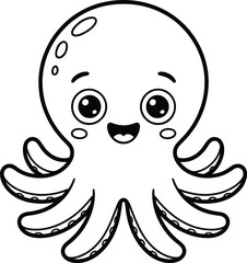 Cute Smiling Octopus Coloring Page Illustration for Kids Activities and Educational Resources perfect for children coloring books and printable crafts showcasing marine life and ocean themes