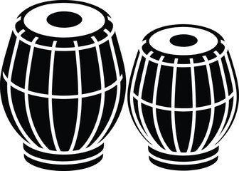 Elegant Black and White Illustration of Tabla Drums Depicting Indian Percussion Musical Instruments and Cultural Heritage