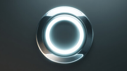 Glowing silver ring metallic circle neon halo futuristic emblem chrome badge luminous symbol calm sleek design