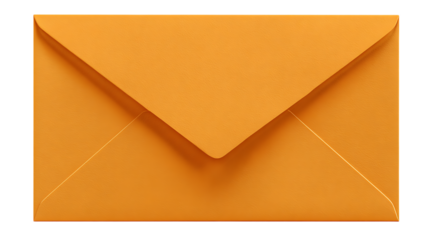 Realistic orange paper envelope, glossy finish, sharp folds, elegant design, isolated on solid white background