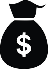 Black silhouette money bag icon with dollar sign symbolizes wealth finance and cash savings a perfect visual for financial concepts and business presentations