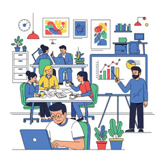 Office Workplace Illustration People Working and Collaborating