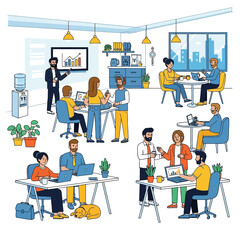 Office Workplace Illustration People Working and Collaborating