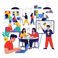 Office Workplace Illustration People Working and Collaborating