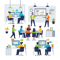 Office Workplace Illustration People Working and Collaborating