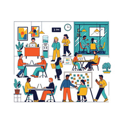 Office Workplace Illustration People Working and Collaborating