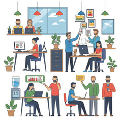 Office Workplace Illustration People Working and Collaborating