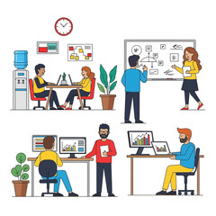 Office Workplace Illustration People Working and Collaborating