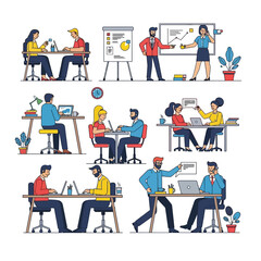 Office Workplace Illustration People Working and Collaborating