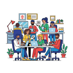 Office Workplace Illustration People Working and Collaborating