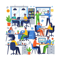 Office Workplace Illustration People Working and Collaborating