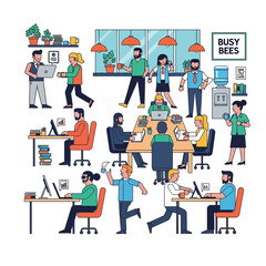 Office Workplace Illustration People Working and Collaborating