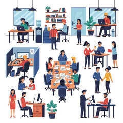Office Workplace Illustration People Working and Collaborating