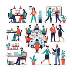 Office Workplace Illustration People Working and Collaborating