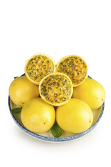 Fresh Golden Passion Fruits from Fujian Guangxi China Tropical Exotic Fruit Plate with Honey Colored Pulp and Seeds