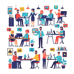 Office Workplace Illustration People Working and Collaborating