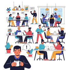 Office Workplace Illustration People Working and Collaborating