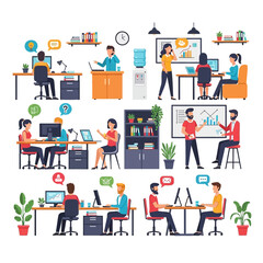 Office Workplace Illustration People Working and Collaborating