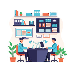 Office Workplace Illustration People Working and Collaborating