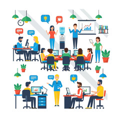 Office Workplace Illustration People Working and Collaborating