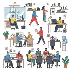 Office Workplace Illustration People Working and Collaborating