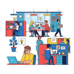 Office Workplace Illustration People Working and Collaborating