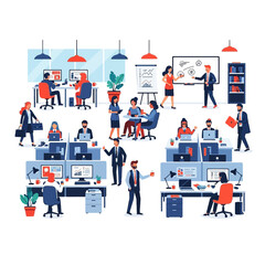 Office Workplace Illustration People Working and Collaborating