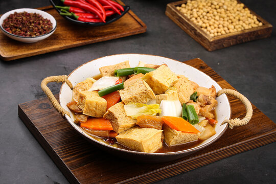 Handmade Stewed Tofu with Vegetables in Savory Syrup Sauce - Traditional Asian Cuisine