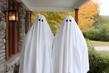 Creative DIY ghost costumes for Halloween fun outdoors Generative AI